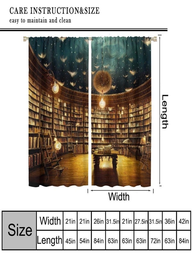 KANEPE Book Theme Curtain, Retro Bookshelf Bookcase Wings Flying Fairy Lights Window Treatments, Rod Pocket Thermal Insulated Drapes 2 Panel Sets for Bedroom Living Room Study Library, 42"W X 45"L【Decor】 - Image 2